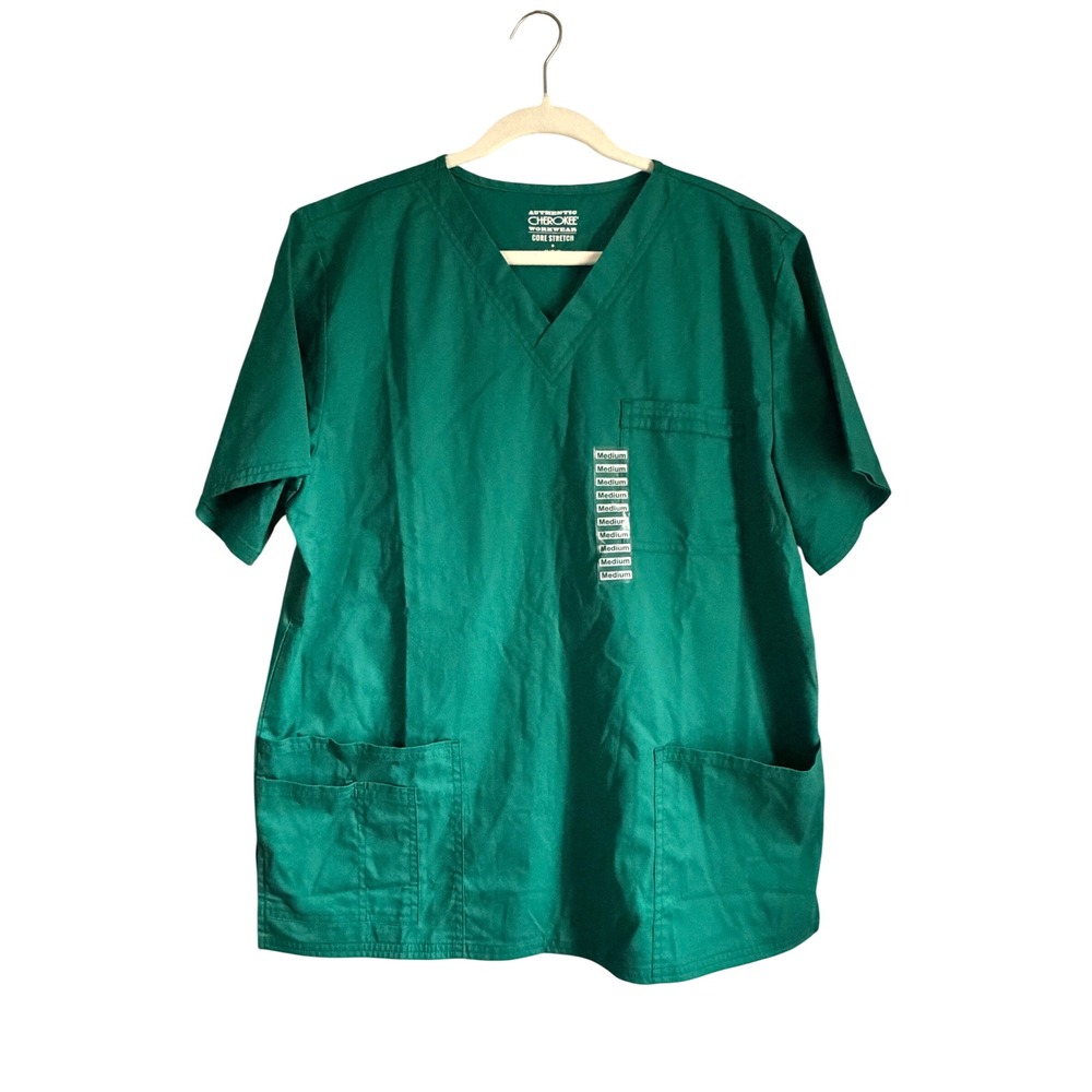 Cherokee Workwear‎ Core Stretch Scrub Top Hunter Green Unisex V-Neck Medium NWT